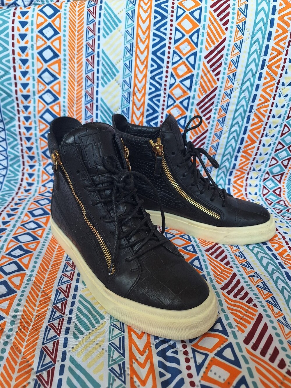Giuseppe Zanotti Black Croc Double Zip High Top Sneakers IT 39 US 9 Flaw - Picture 2 of 13